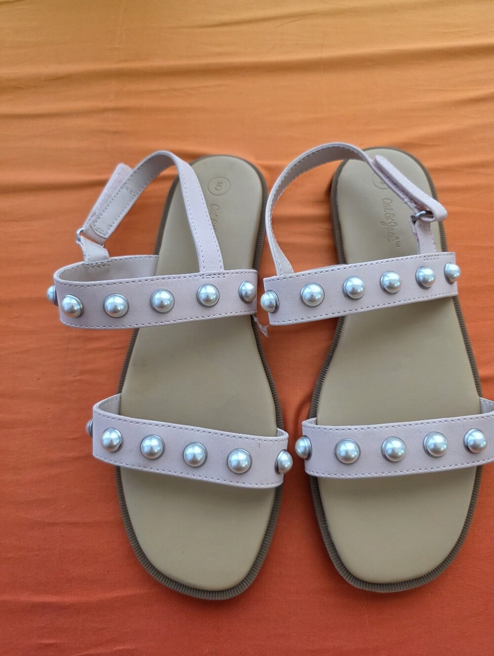 Girls-New- Pink Pearl-Stud Slingback Sandals